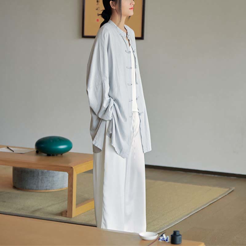 Camisa con diseño de botones de rana y Buddha Stones , Top de meditación Zen Tai Chi, chaqueta de lino y algodón - image 11