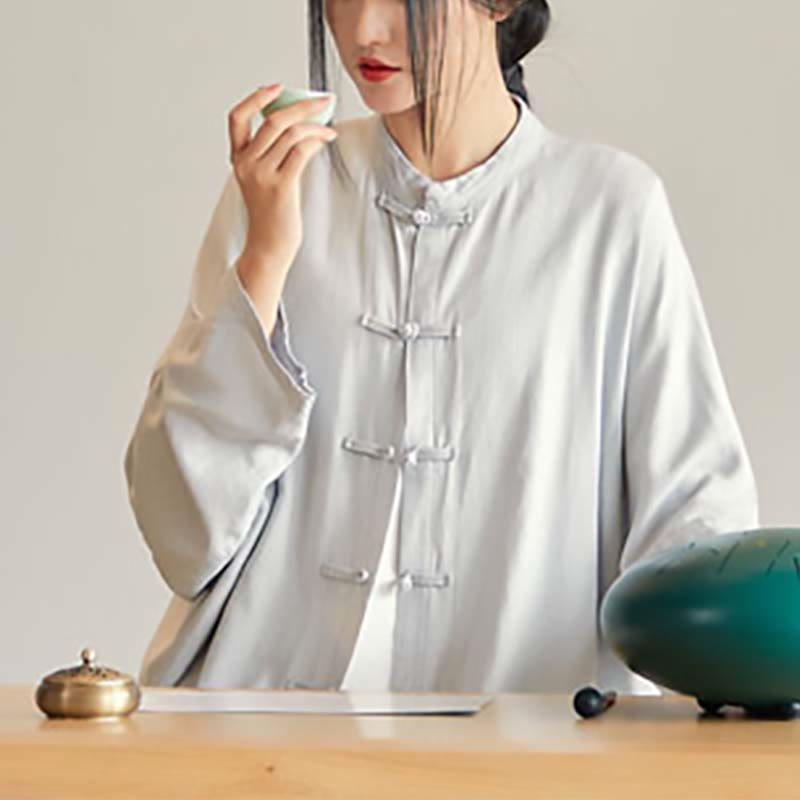Camisa con diseño de botones de rana y Buddha Stones , Top de meditación Zen Tai Chi, chaqueta de lino y algodón - image 8