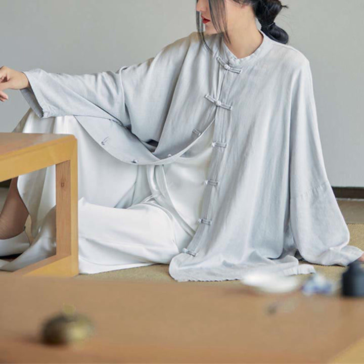 Camisa con diseño de botones de rana y Buddha Stones , Top de meditación Zen Tai Chi, chaqueta de lino y algodón - image 1