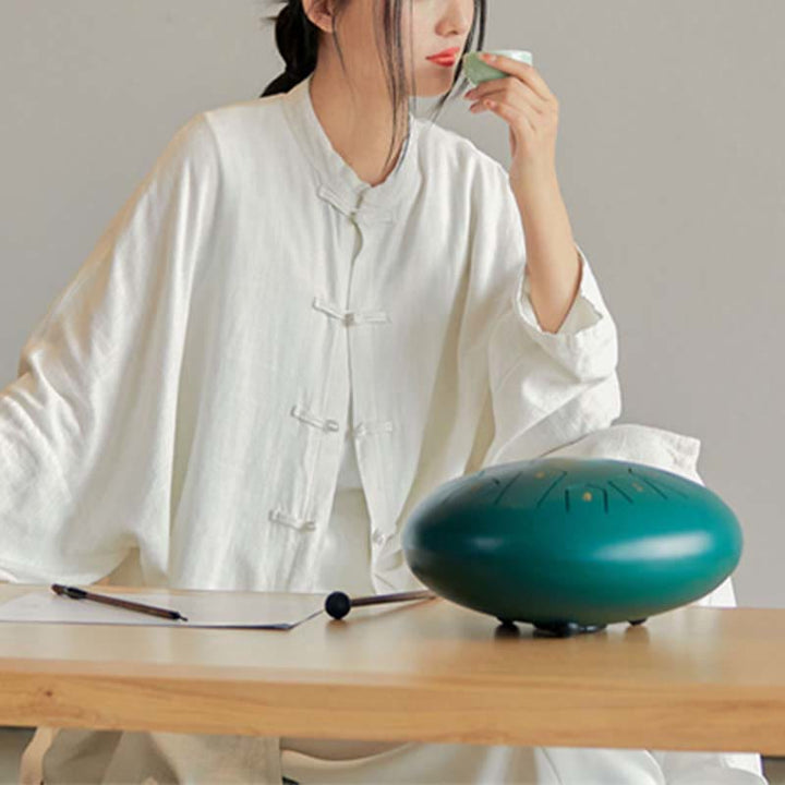 Camisa con diseño de botones de rana y Buddha Stones , Top de meditación Zen Tai Chi, chaqueta de lino y algodón - Beige (busto 150 cm) (solo parte superior) - image 12