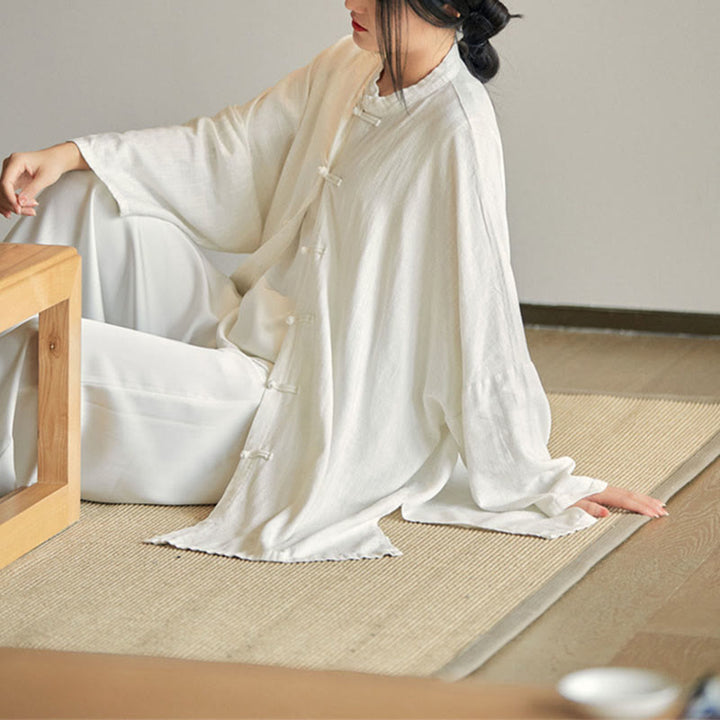 Camisa con diseño de botones de rana y Buddha Stones , Top de meditación Zen Tai Chi, chaqueta de lino y algodón - image 15