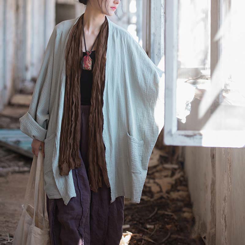 Buddha Stones Diseño liso Abrigo de manga larga Meditación Zen Chaqueta de algodón con parte delantera abierta - image 9