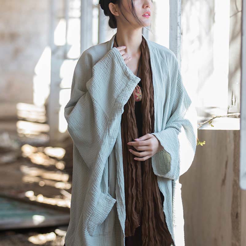 Buddha Stones Diseño liso Abrigo de manga larga Meditación Zen Chaqueta de algodón con parte delantera abierta - image 11