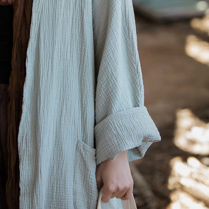 Buddha Stones Diseño liso Abrigo de manga larga Meditación Zen Chaqueta de algodón con parte delantera abierta - image 7