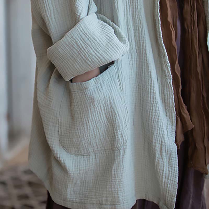 Buddha Stones Diseño liso Abrigo de manga larga Meditación Zen Chaqueta de algodón con parte delantera abierta - image 6