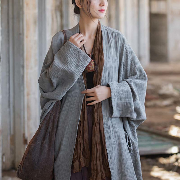 Buddha Stones Diseño liso Abrigo de manga larga Meditación Zen Chaqueta de algodón con parte delantera abierta - image 19