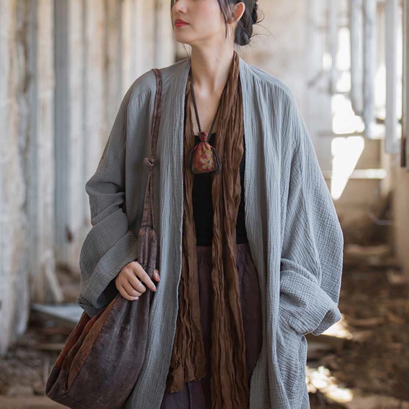 Buddha Stones Diseño liso Abrigo de manga larga Meditación Zen Chaqueta de algodón con parte delantera abierta - image 29