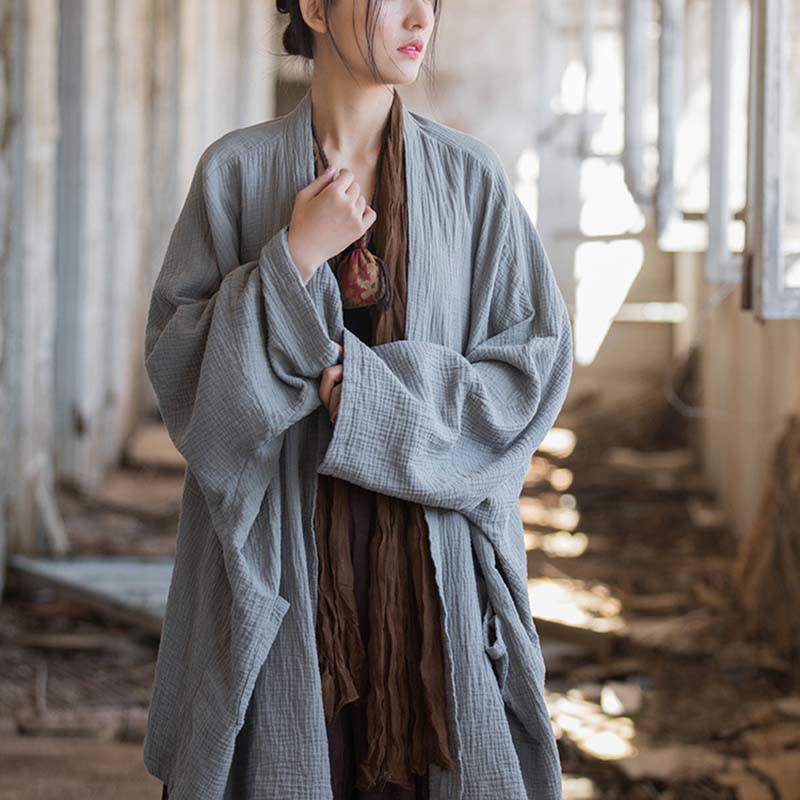 Buddha Stones Diseño liso Abrigo de manga larga Meditación Zen Chaqueta de algodón con parte delantera abierta - image 30