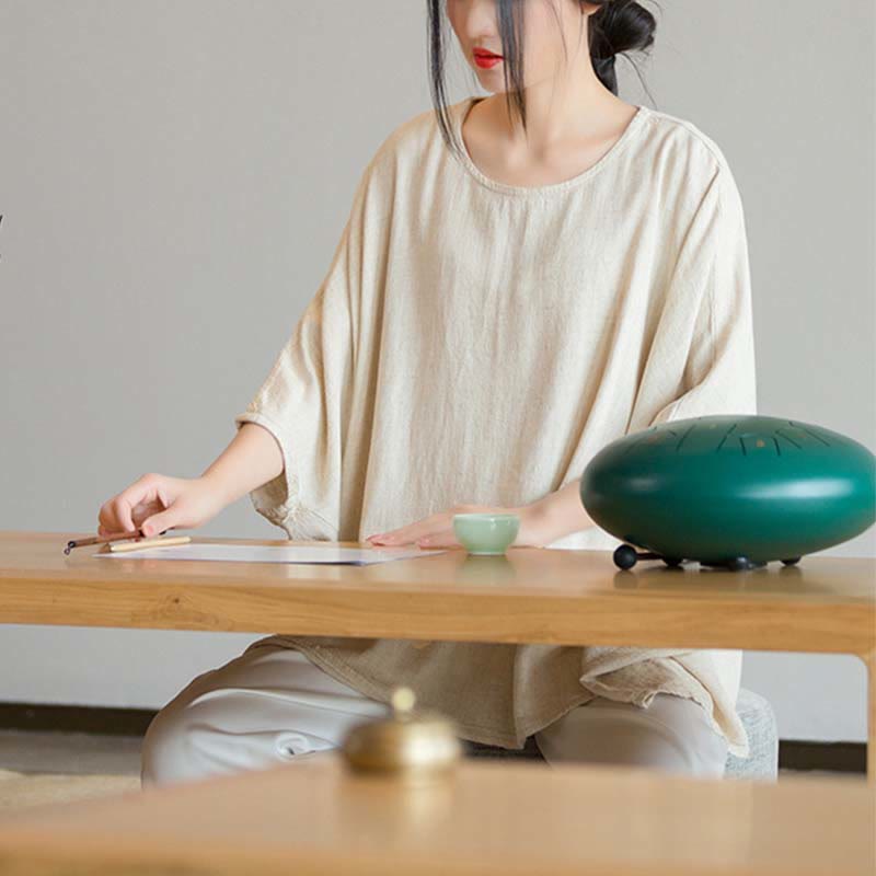 Camiseta holgada con manga tres cuartos de color sólido con Buddha Stones - image 1