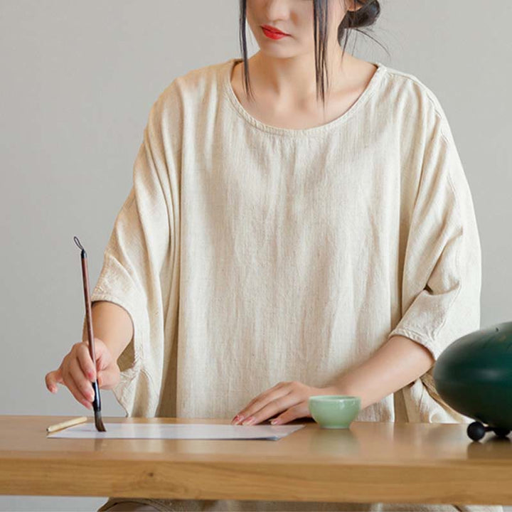 Camiseta holgada con manga tres cuartos de color sólido con Buddha Stones - image 5