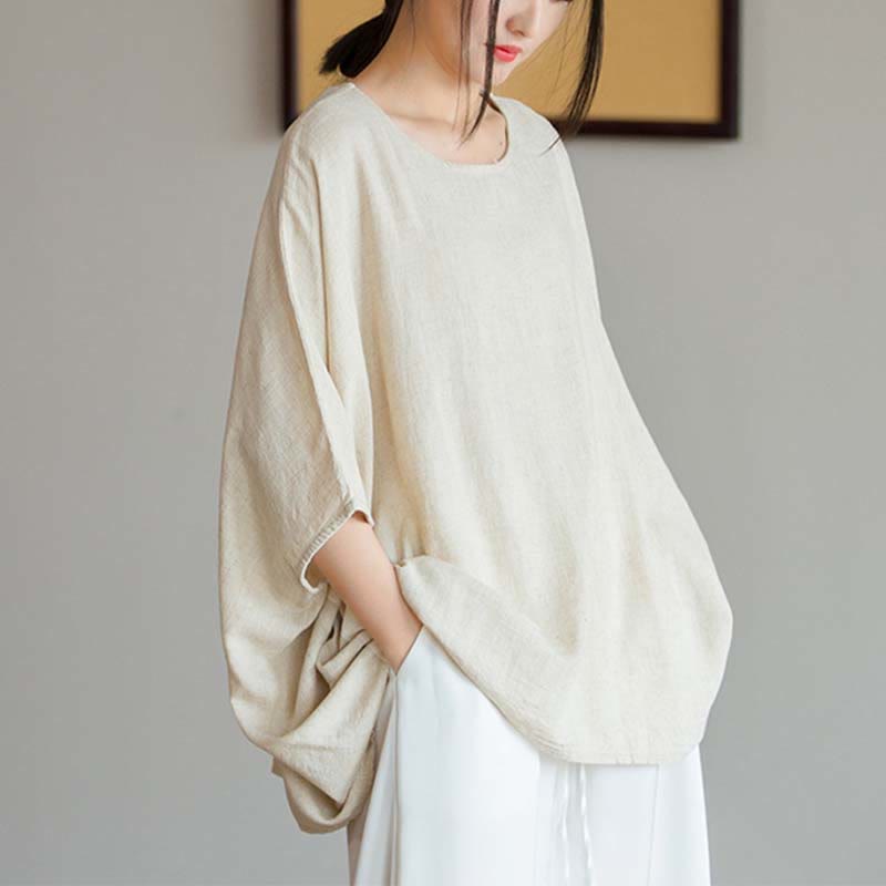 Camiseta holgada con manga tres cuartos de color sólido con Buddha Stones - image 7