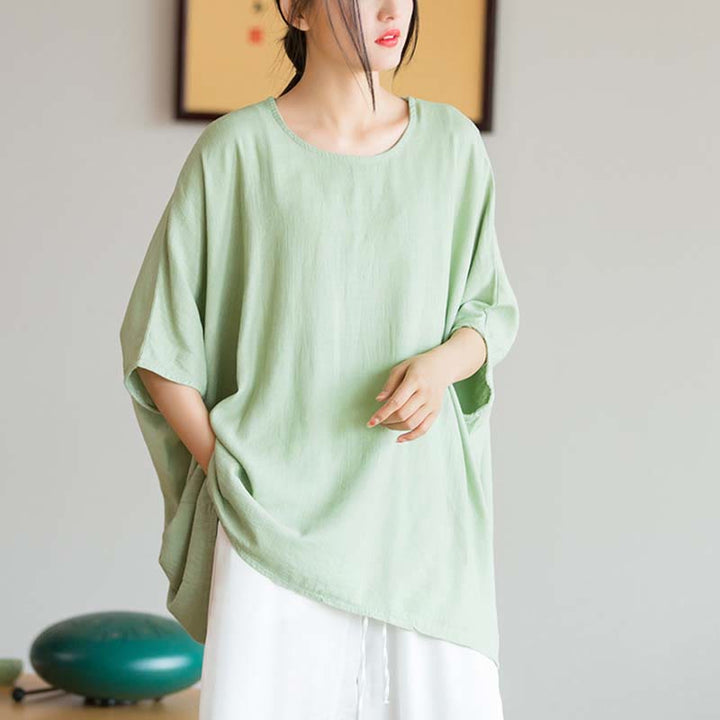 Camiseta holgada con manga tres cuartos de color sólido con Buddha Stones - Verde (Busto 180 cm / Largo 64 cm) (Solo la parte superior) - image 10
