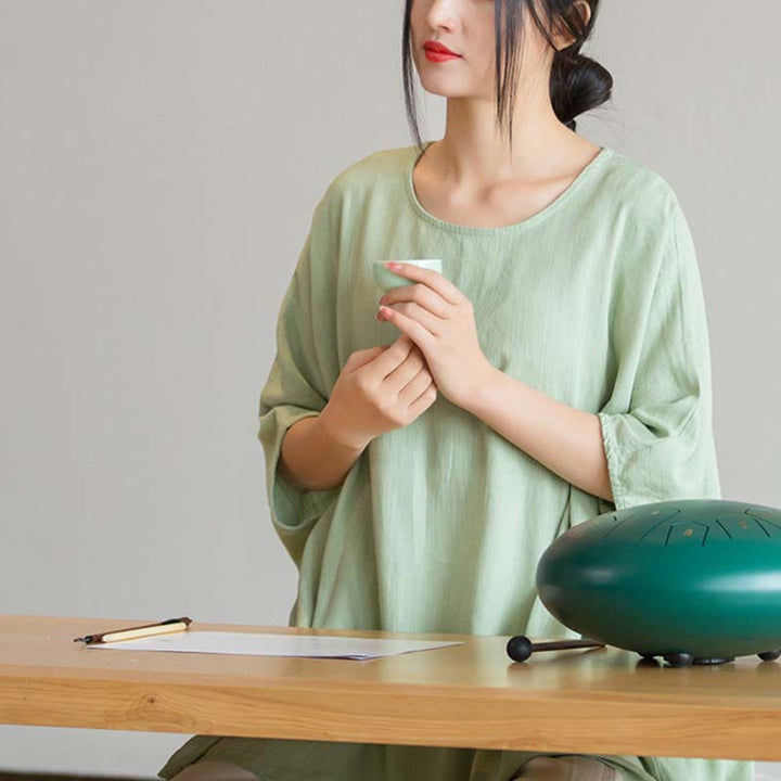 Camiseta holgada con manga tres cuartos de color sólido con Buddha Stones - image 13