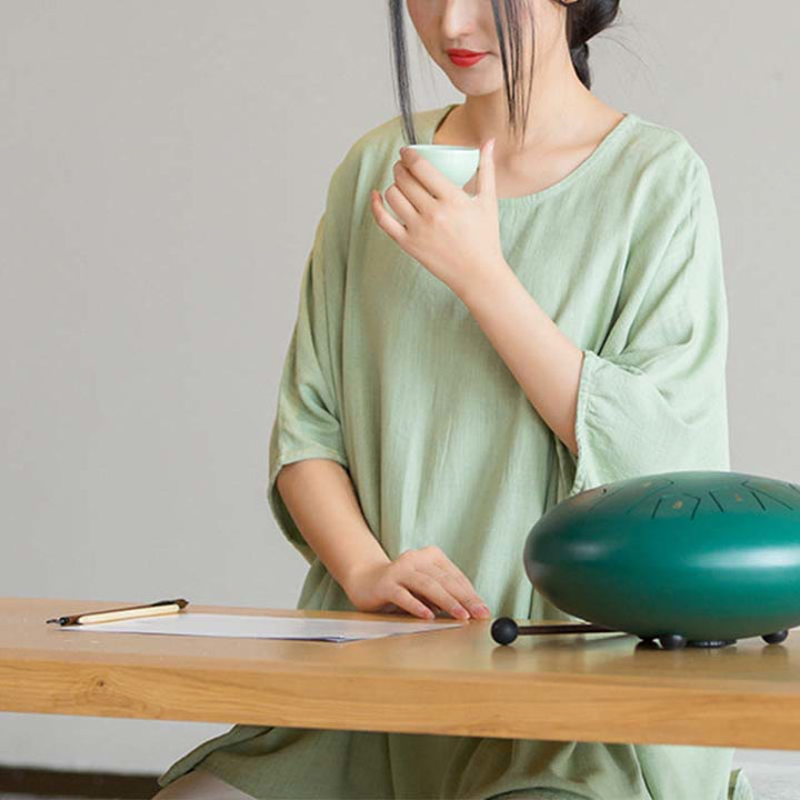 Camiseta holgada con manga tres cuartos de color sólido con Buddha Stones - image 16