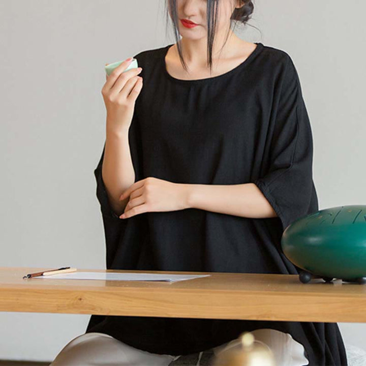 Camiseta holgada con manga tres cuartos de color sólido con Buddha Stones - image 20