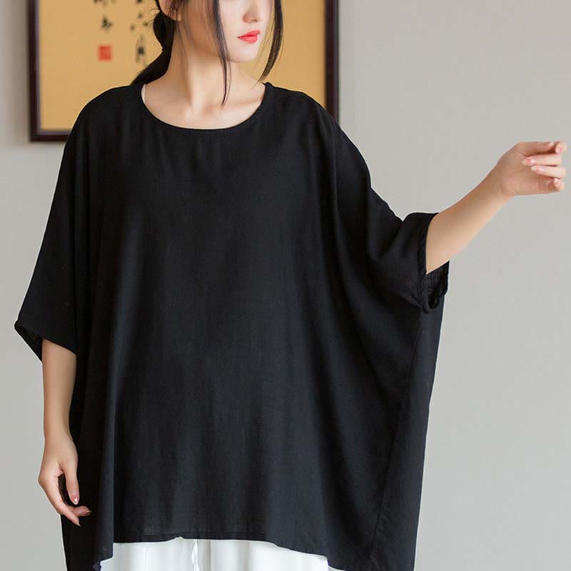 Camiseta holgada con manga tres cuartos de color sólido con Buddha Stones - image 25