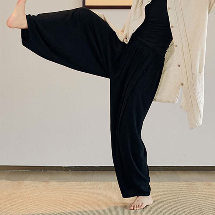 Buddha Stones, abrigo liso de manga larga, chaqueta, pantalones de pierna ancha, ropa de meditación Zen Tai Chi Yoga - Negro - Sólo pantalones - US4-12, UK/AU8-16, EU36-44 (F) - image 10