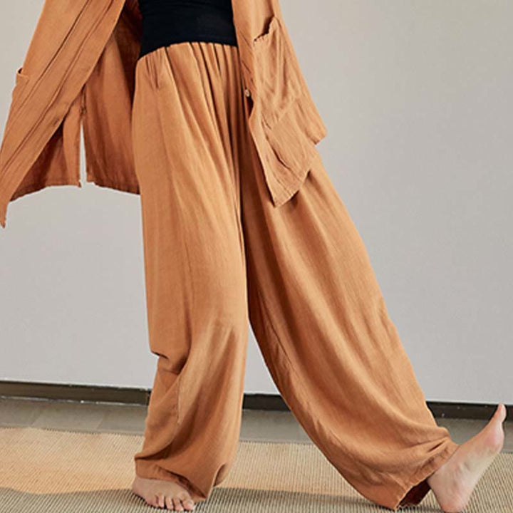 Buddha Stones, abrigo liso de manga larga, chaqueta, pantalones de pierna ancha, ropa de meditación Zen Tai Chi Yoga - Amarillo - Sólo pantalones - US4-12, UK/AU8-16, EU36-44 (F) - image 24