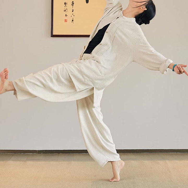Buddha Stones, abrigo liso de manga larga, chaqueta, pantalones de pierna ancha, ropa de meditación Zen Tai Chi Yoga - image 6