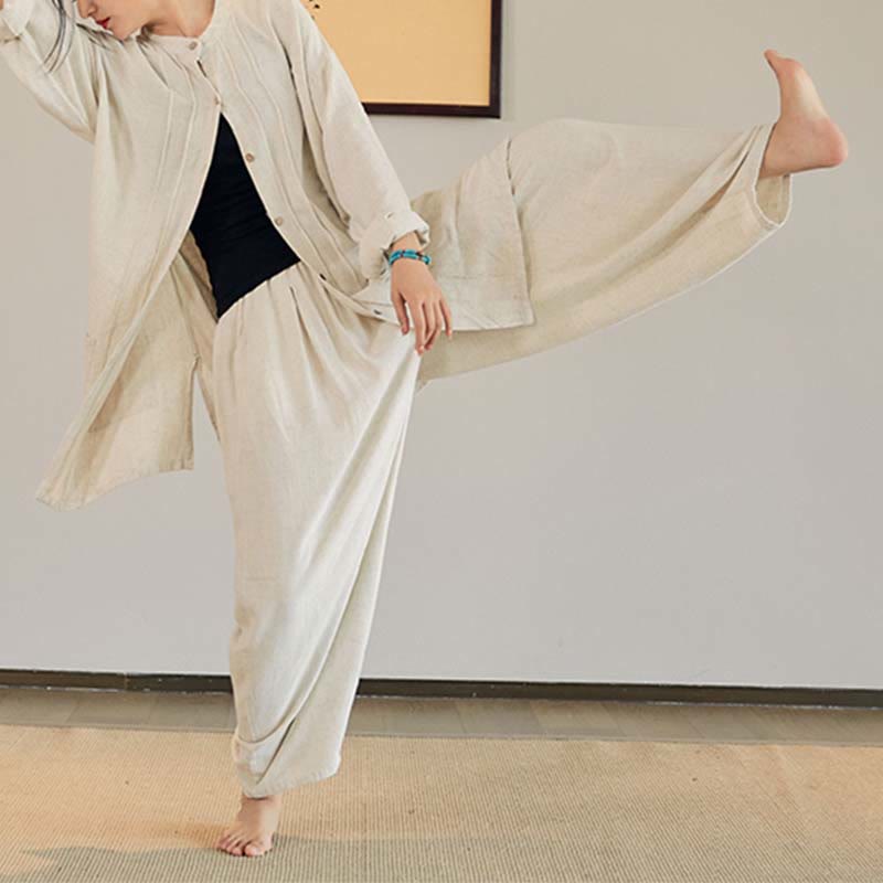 Buddha Stones, abrigo liso de manga larga, chaqueta, pantalones de pierna ancha, ropa de meditación Zen Tai Chi Yoga - image 5
