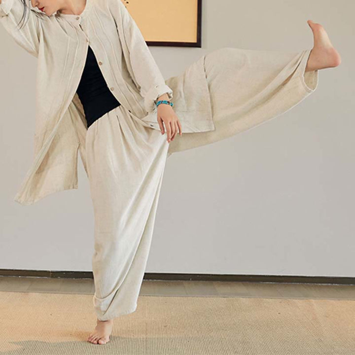 Buddha Stones, abrigo liso de manga larga, chaqueta, pantalones de pierna ancha, ropa de meditación Zen Tai Chi Yoga - image 5