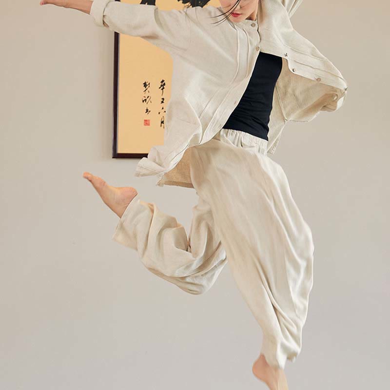 Buddha Stones, abrigo liso de manga larga, chaqueta, pantalones de pierna ancha, ropa de meditación Zen Tai Chi Yoga - image 4