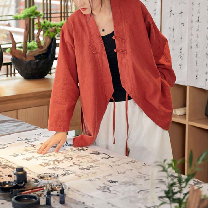 Chaqueta de manga larga con diseño de Hanfu y botones de rana con Buddha Stones y parte superior abierta para meditación zen - image 3