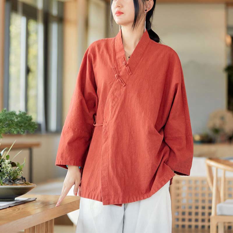 Chaqueta de manga larga con diseño de Hanfu y botones de rana con Buddha Stones y parte superior abierta para meditación zen - image 1