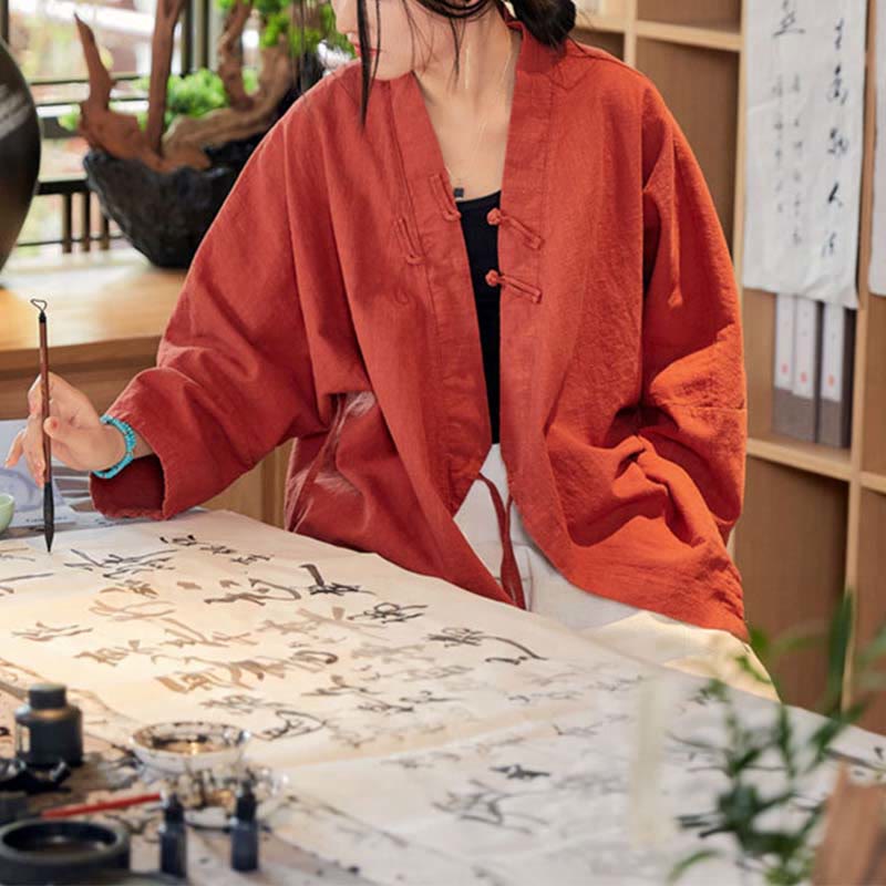 Chaqueta de manga larga con diseño Hanfu con botones de Buddha Stones, chaqueta superior abierta con parte delantera abierta para meditación Zen - image 2