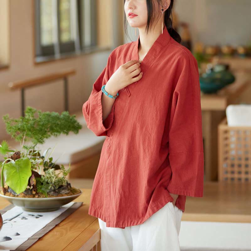Chaqueta de manga larga con diseño de Hanfu y botones de rana con Buddha Stones y parte superior abierta para meditación zen - image 5