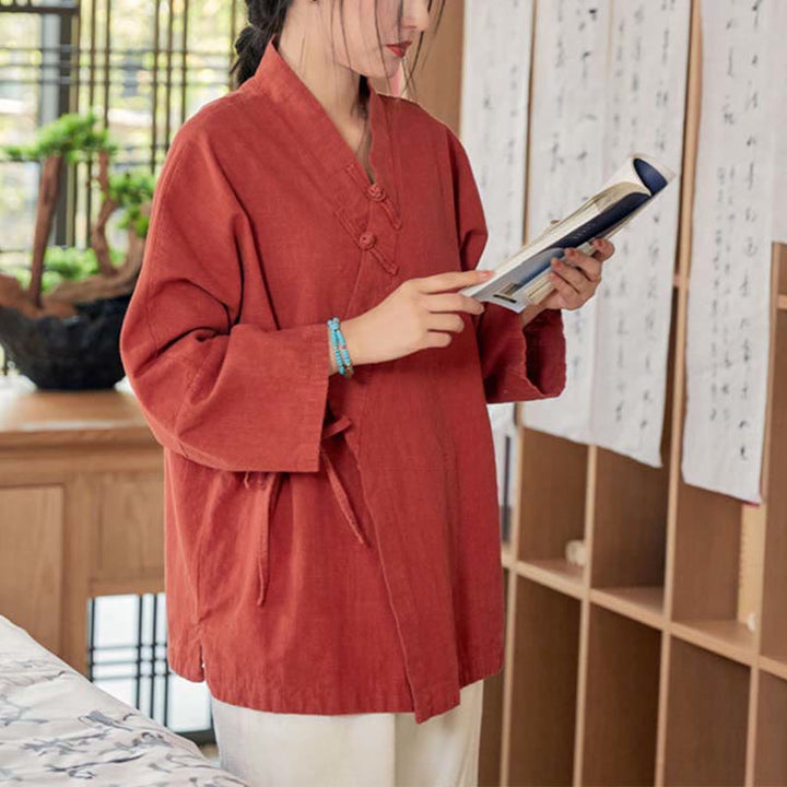 Chaqueta de manga larga con diseño Hanfu con botones de Buddha Stones, chaqueta superior abierta con parte delantera abierta para meditación Zen - image 4