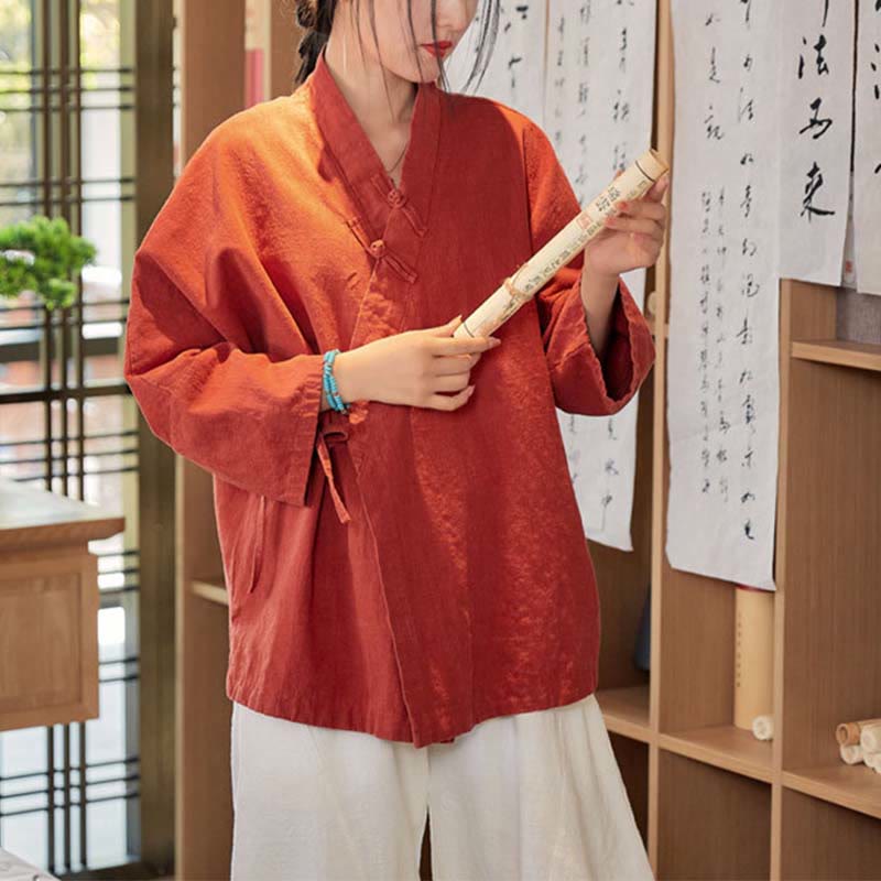 Chaqueta de manga larga con diseño de Hanfu y botones de rana con Buddha Stones y parte superior abierta para meditación zen - image 7