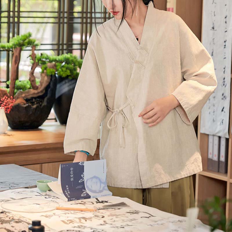 Chaqueta de manga larga con diseño Hanfu con botones de Buddha Stones, chaqueta superior abierta con parte delantera abierta para meditación Zen - image 19