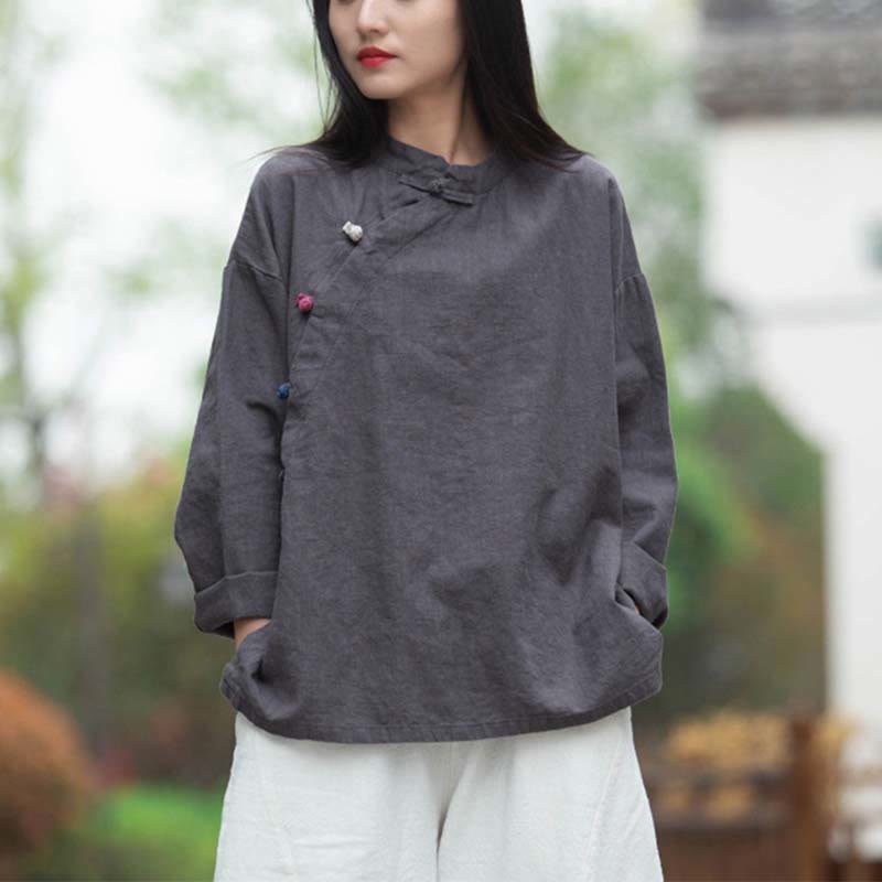 Blusa de lino de ramio con Buddha Stones , camisa para mujer, ropa estilo Hanfu chino - image 5