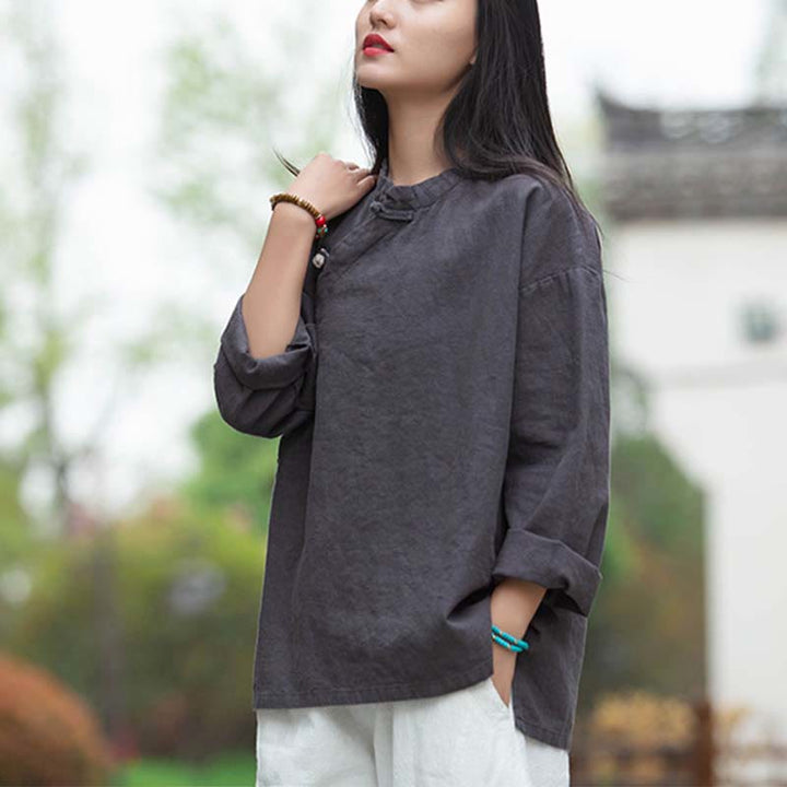 Blusa de lino de ramio con Buddha Stones , camisa para mujer, ropa estilo Hanfu chino - image 2