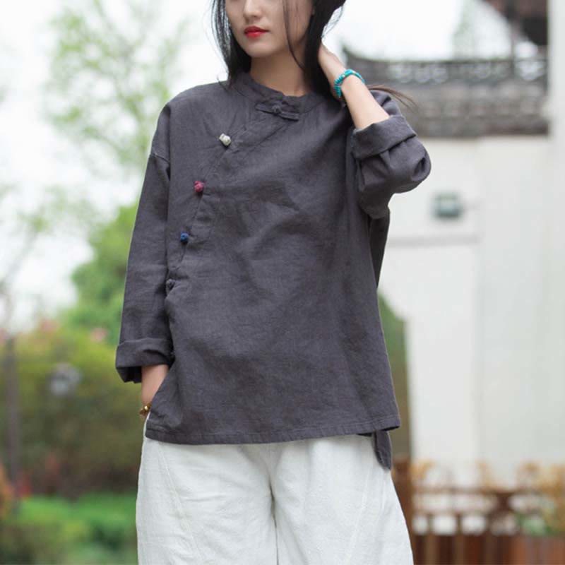 Blusa de lino de ramio con Buddha Stones , camisa para mujer, ropa estilo Hanfu chino - image 4