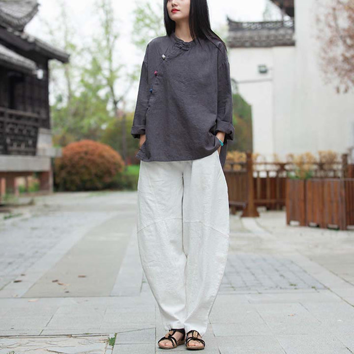 Blusa de lino de ramio con Buddha Stones , camisa para mujer, ropa estilo Hanfu chino - image 9