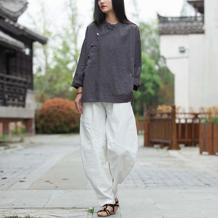 Blusa de lino de ramio con Buddha Stones , camisa para mujer, ropa estilo Hanfu chino - image 8