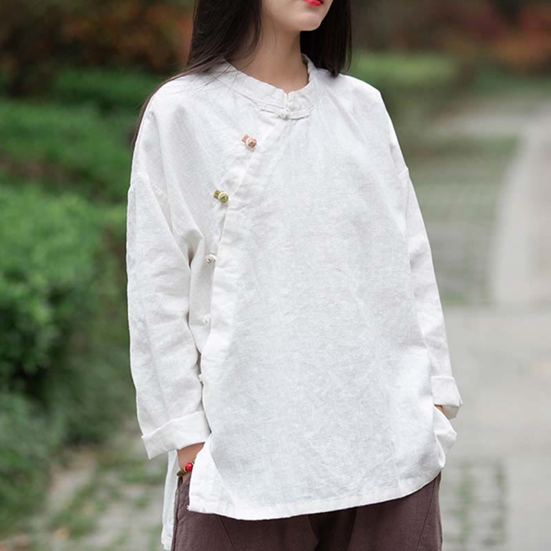Blusa de lino de ramio con Buddha Stones , camisa para mujer, ropa estilo Hanfu chino - image 15