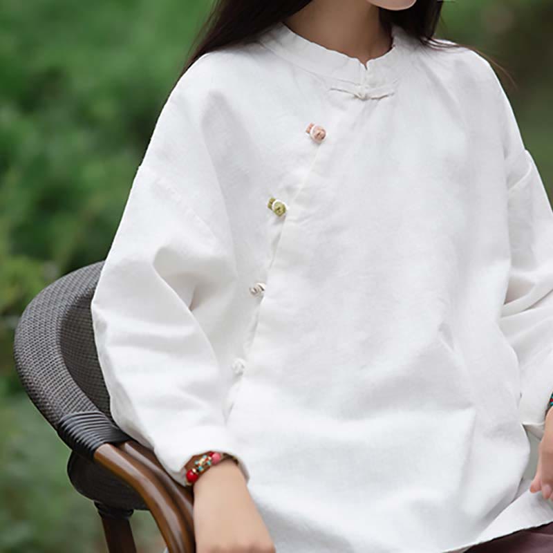 Blusa de lino de ramio con Buddha Stones , camisa para mujer, ropa estilo Hanfu chino - image 16