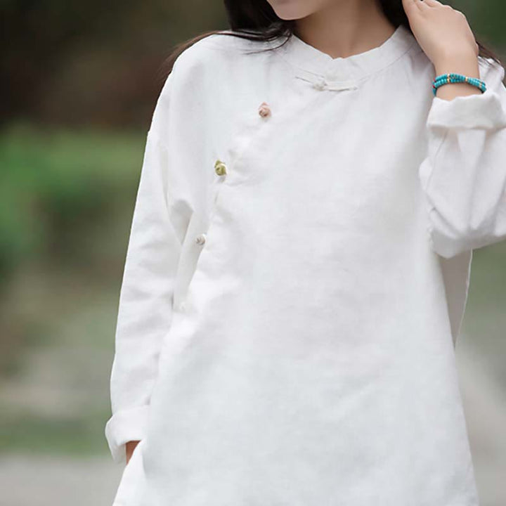 Blusa de lino de ramio con Buddha Stones , camisa para mujer, ropa estilo Hanfu chino - image 17