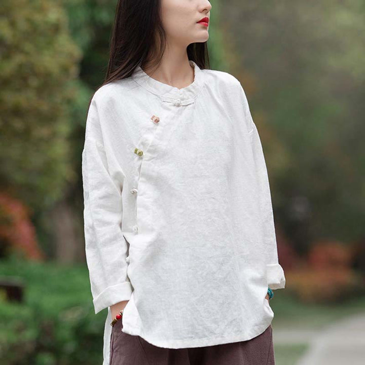 Blusa de lino de ramio con Buddha Stones , camisa para mujer, ropa estilo Hanfu chino - image 14