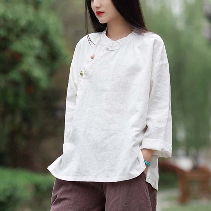 Blusa de lino de ramio con Buddha Stones , camisa para mujer, ropa estilo Hanfu chino - image 12