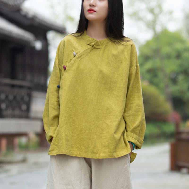 Blusa de lino de ramio con Buddha Stones , camisa para mujer, ropa estilo Hanfu chino - Amarillo (Busto 120 cm) (Solo la parte superior) - image 25