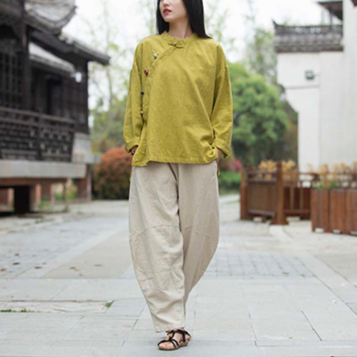 Blusa de lino de ramio con Buddha Stones , camisa para mujer, ropa estilo Hanfu chino - image 30