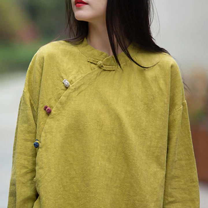 Blusa de lino de ramio con Buddha Stones , camisa para mujer, ropa estilo Hanfu chino - image 28