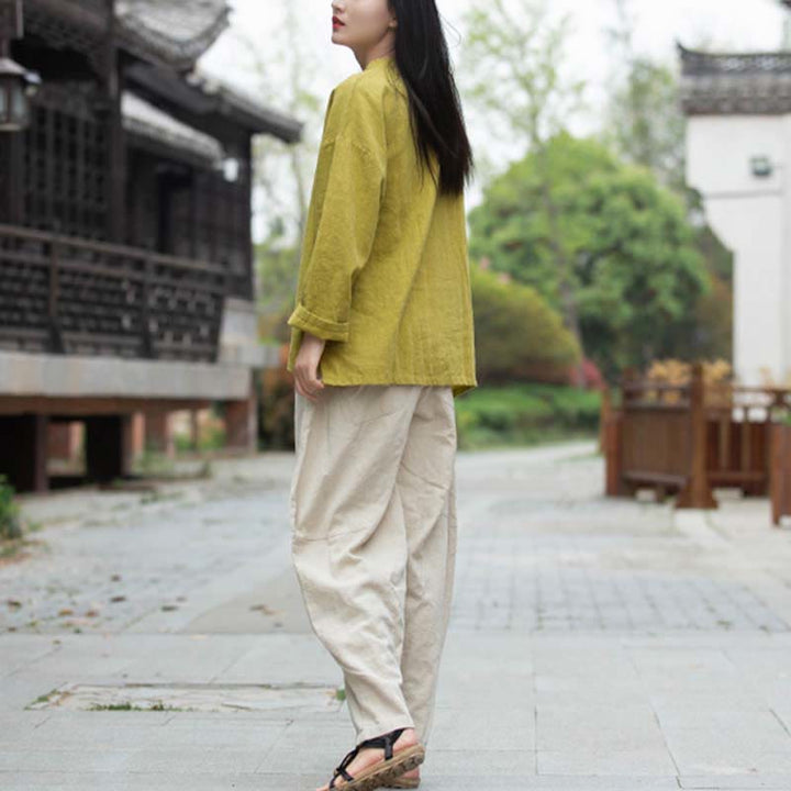 Blusa de lino de ramio con Buddha Stones , camisa para mujer, ropa estilo Hanfu chino - image 32