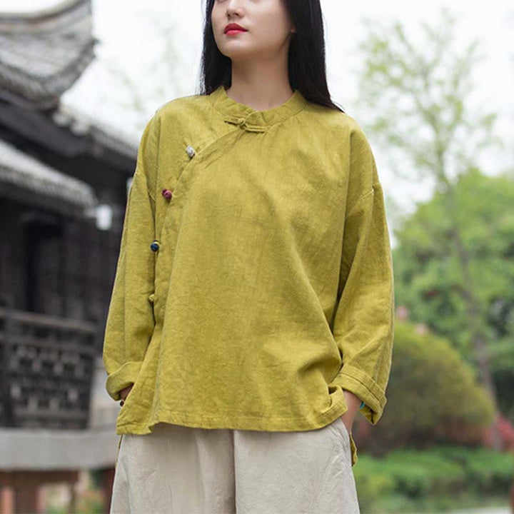 Blusa de lino de ramio con Buddha Stones , camisa para mujer, ropa estilo Hanfu chino - image 27