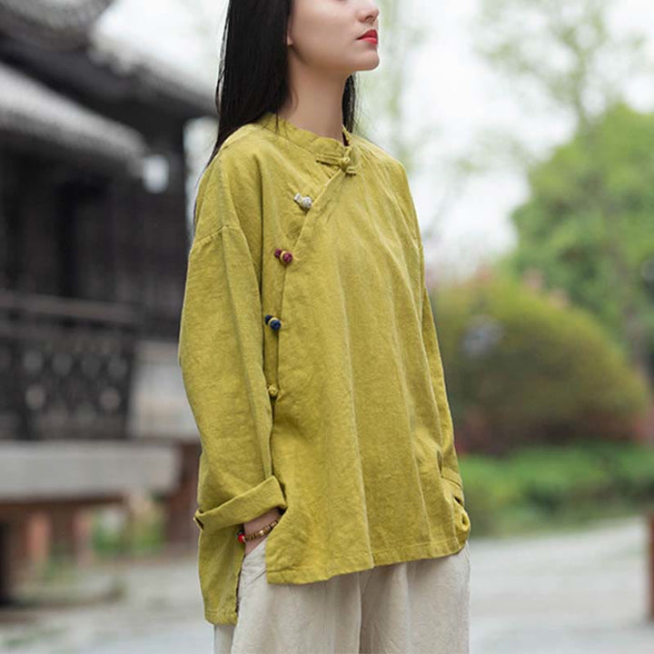 Blusa de lino de ramio con Buddha Stones , camisa para mujer, ropa estilo Hanfu chino - image 26