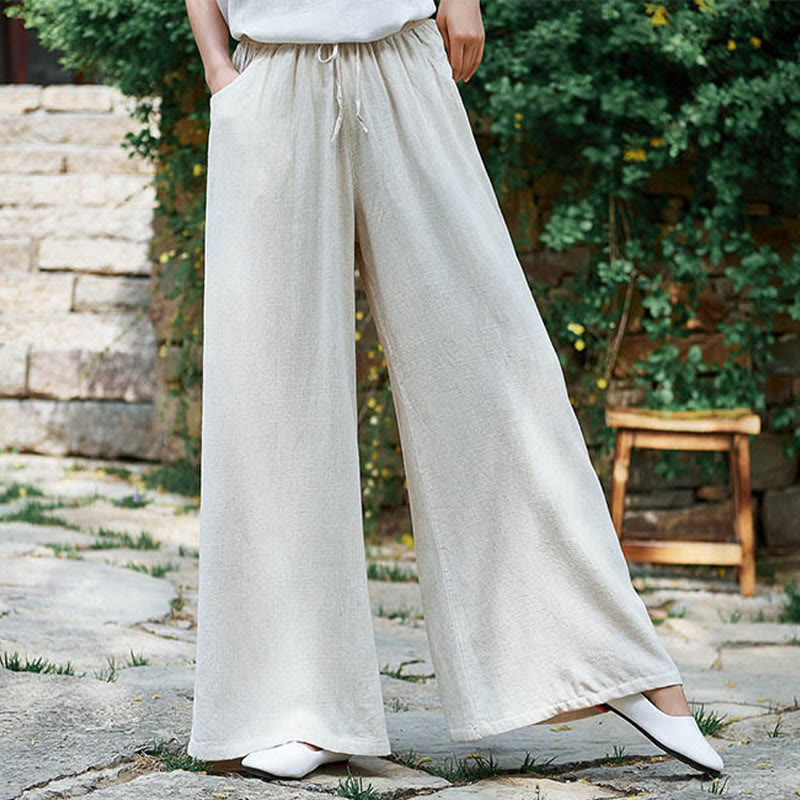 Pantalones de pierna ancha lisos con Buddha Stones , pantalones de yoga para mujer con bolsillos - image 1